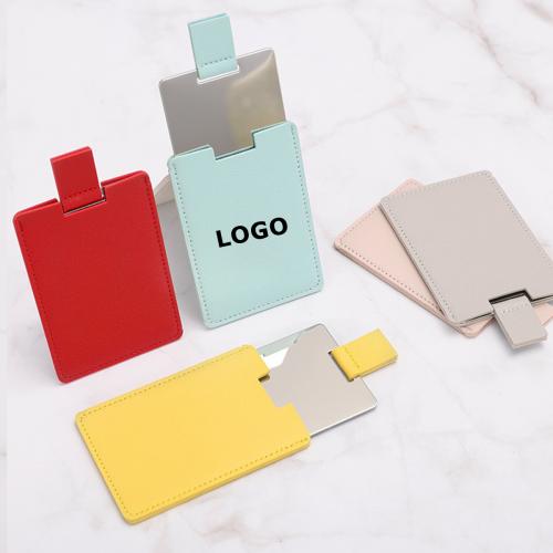 Square Stainless Steel Mirror With PU Leather Case