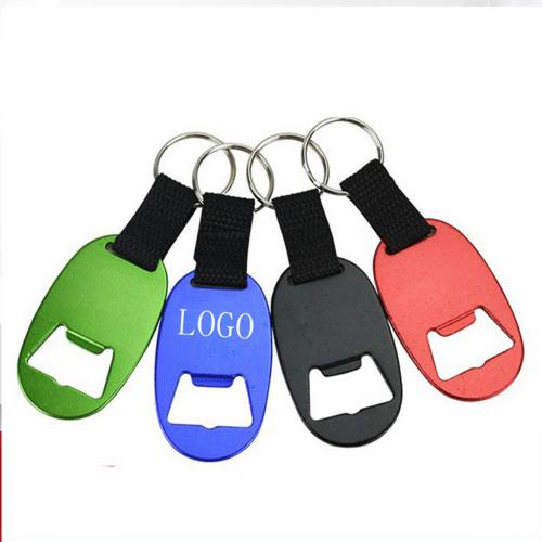 Oval Bottle Opener Keychain w/ Strap