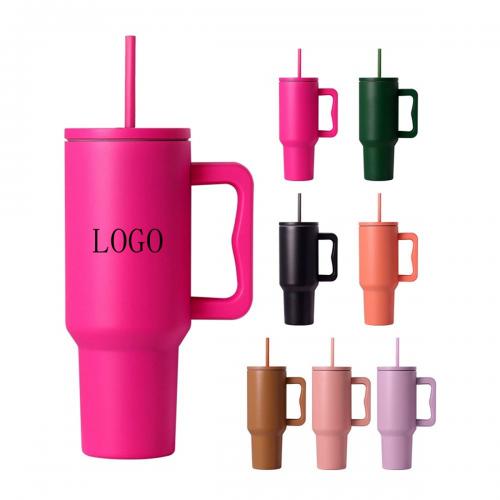 40 oz. Stainless Steel Travel Mugs w/ Handle & Straw Lid