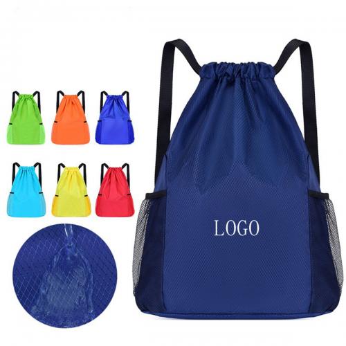 Drawstring Backpack with Mesh Side Pockets Waterproof Bag