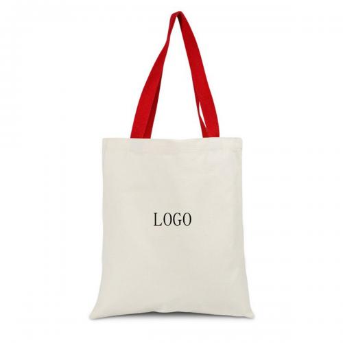 7 Oz. Grocery Cotton Canvas Tote Bag W/ Gusset & Colored Handles