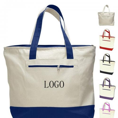 12 oz. Heavy Cotton Canvas Two Tone Zippered Tote Bag