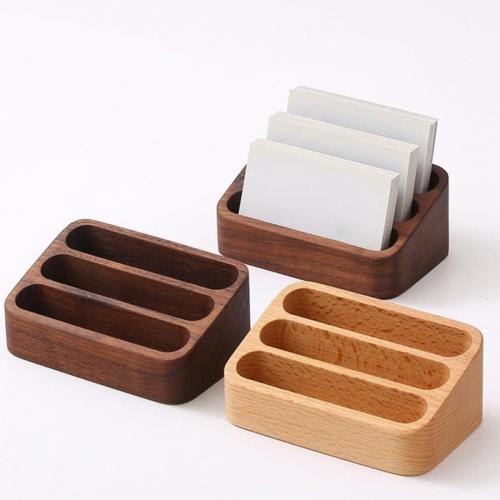 Wooden Three-Slot Business Card Holder