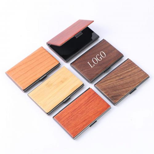 Executive Black Walnut & Metal Business Card Holder 