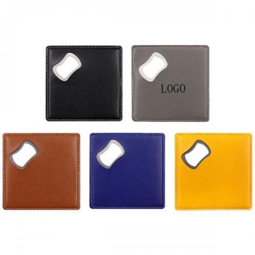 Square Bamboo Leatherette Coaster & Bottle Opener