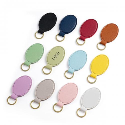 Oval Leather Keychain