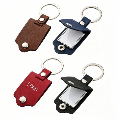 Shiny Nickel Finish Leatherette Keychain