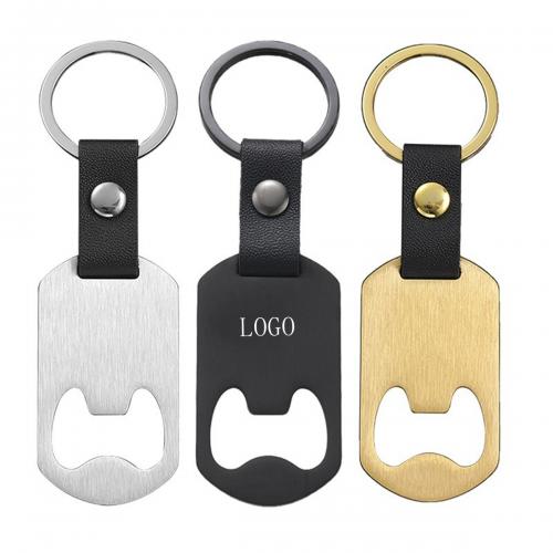 Stainless Steel Bottle Opener with Metal Leather Keychain